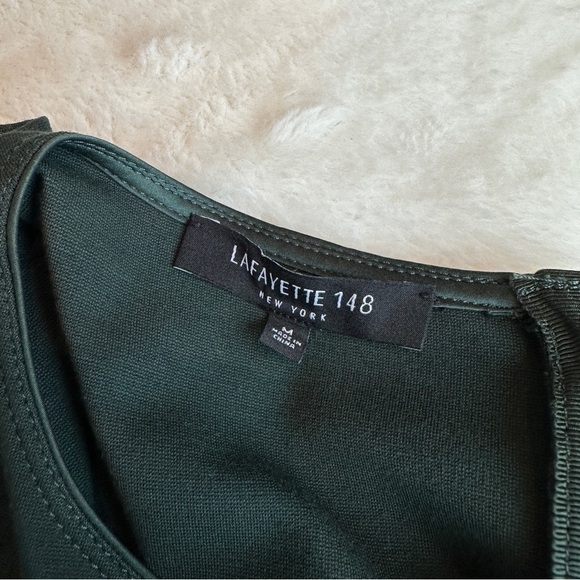 💥SALE💥 Lafayette 148 Paloma Shift 3/4 Sleeve Viscose Green Knee Dress M - Picture 12 of 13